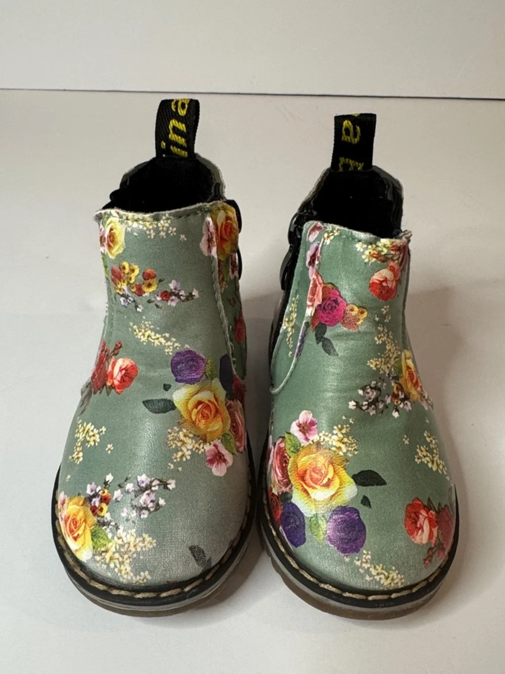 Toddler Green Floral Boots, Euro size 21 (US size 5-5.5, Non-slip Soles